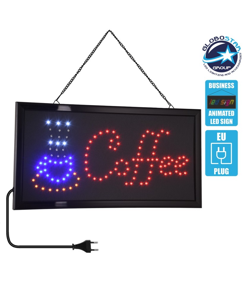 GloboStar® 75686 Φωτιστικό Ταμπέλα LED Σήμανσης COFFEE με Πρίζα AC 230V Μ48xΠ25xΥ2cm